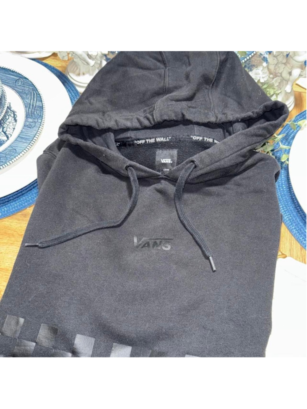 Vans black hoodie with checkered design